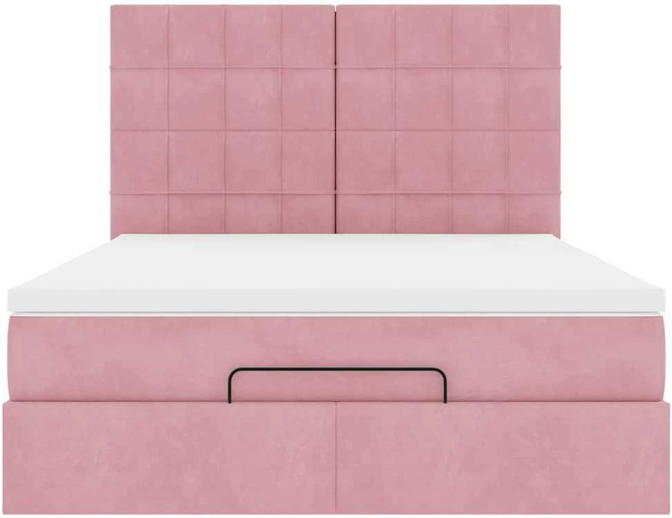 Osmanų lova su čiužiniais ir LED Rožinė 140x190cm Velvet
