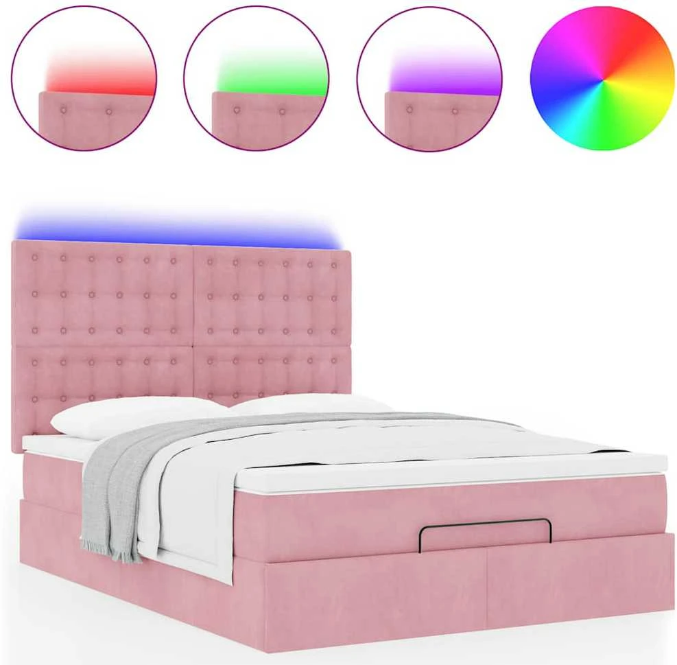 Osmanų lova su čiužiniais ir LED Rožinė 140x190cm Velvet