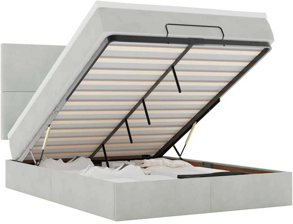 Osmanų lova su čiužiniais ir LED šviesiai pilka Velvet