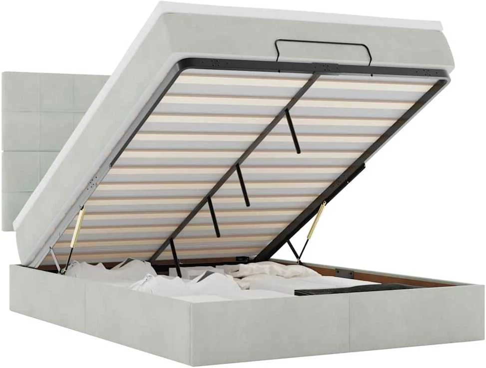 Osmanų lova su čiužiniais ir LED šviesiai pilka Velvet