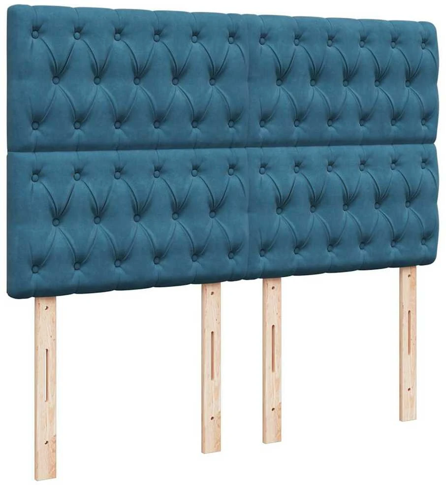 Osmanų lova su čiužiniais ir LED Tamsiai mėlyna Velvet