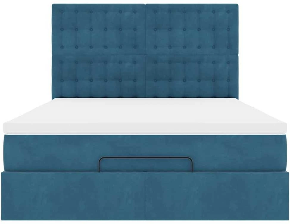 Osmanų lova su čiužiniais ir LED Tamsiai mėlyna Velvet