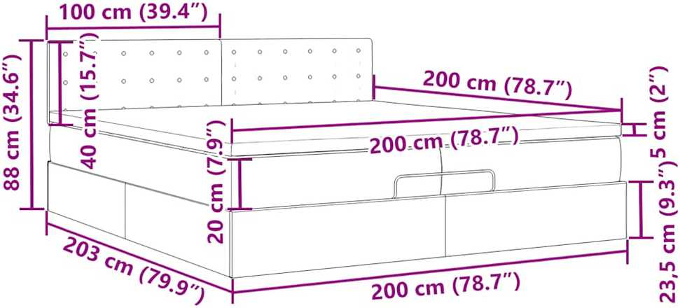 Osmanų lova su čiužinio kremu 200x200 cm audiniu
