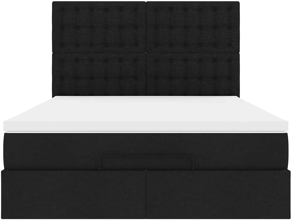 Osmanų lova su čiužiniu ir LED juodas 140x190cm audinys