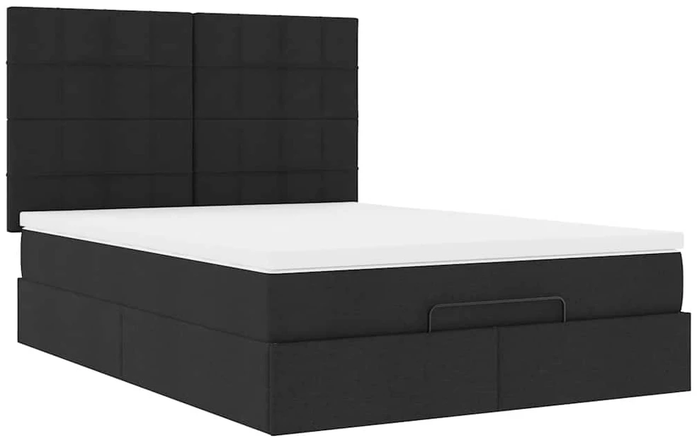 Osmanų lova su čiužiniu ir LED juodas 140x190cm audinys