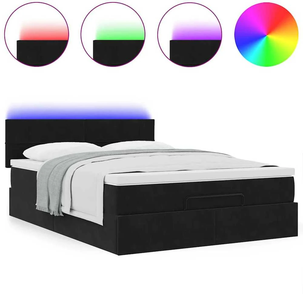 Osmanų lova su čiužiniu ir LED Juodas 140x190cm Velvet