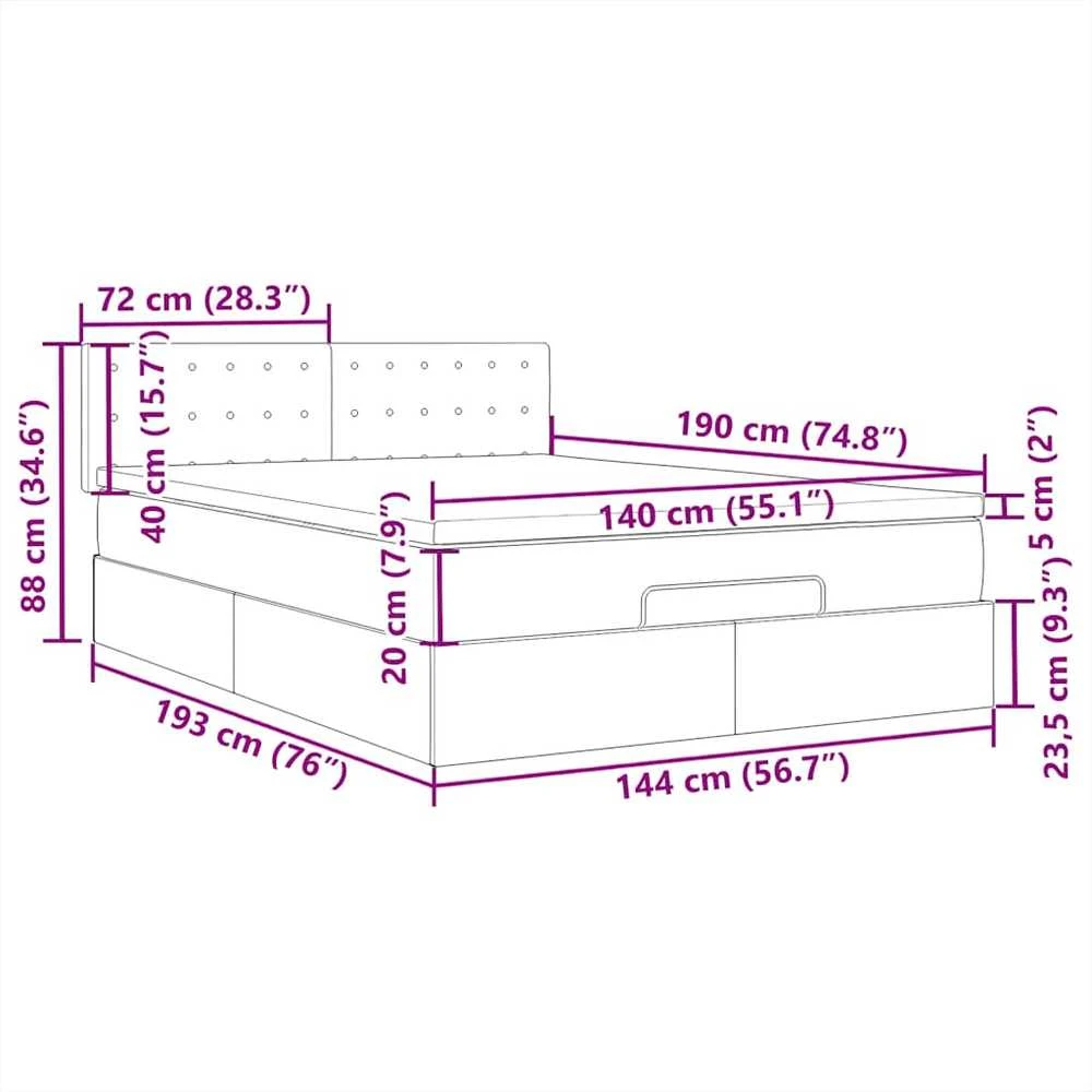 Osmanų lova su čiužiniu ir LED juodas 140x190cm audinys