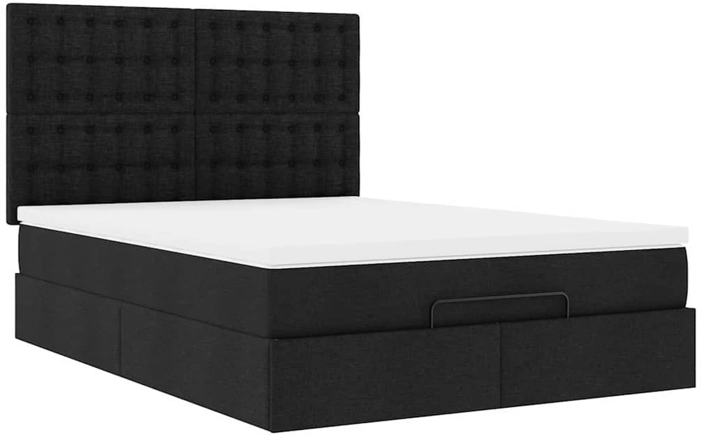 Osmanų lova su čiužiniu ir LED juodas 140x190cm audinys