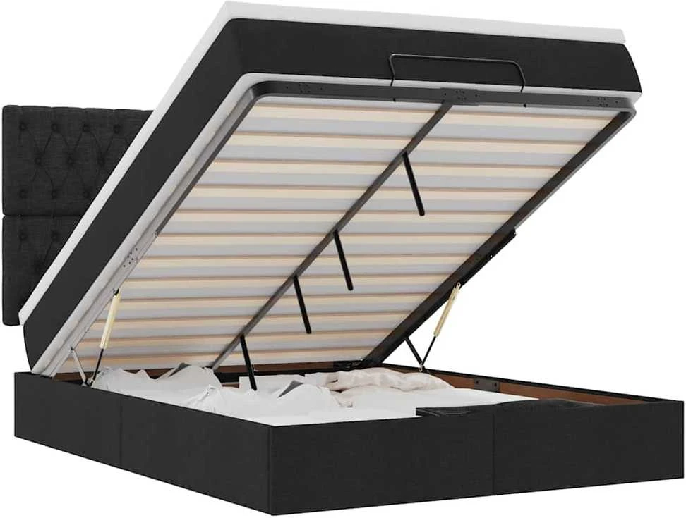 Osmanų lova su čiužiniu ir LED juodas 140x190cm audinys