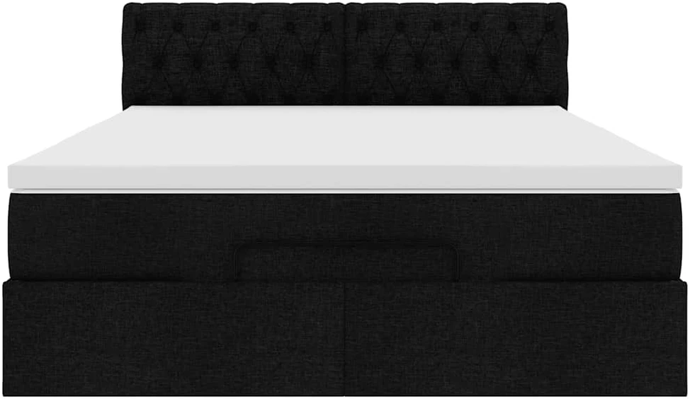 Osmanų lova su čiužiniu ir LED juodas 140x190cm audinys