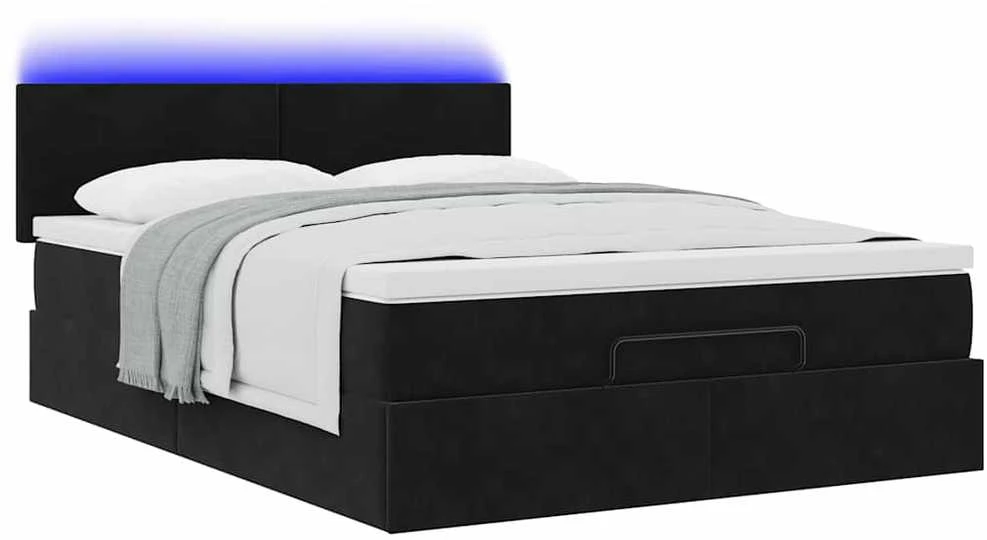Osmanų lova su čiužiniu ir LED Juodas 140x190cm Velvet
