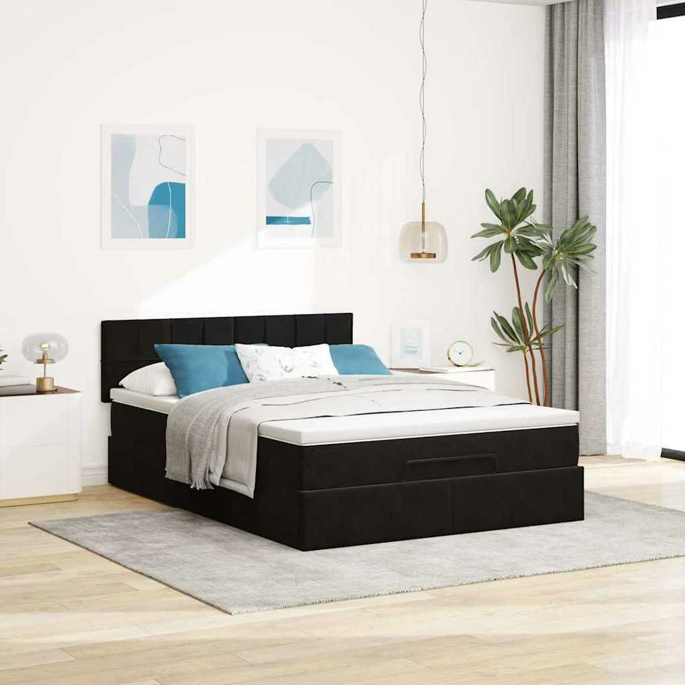 Osmanų lova su čiužiniu ir LED Juodas 140x190cm Velvet