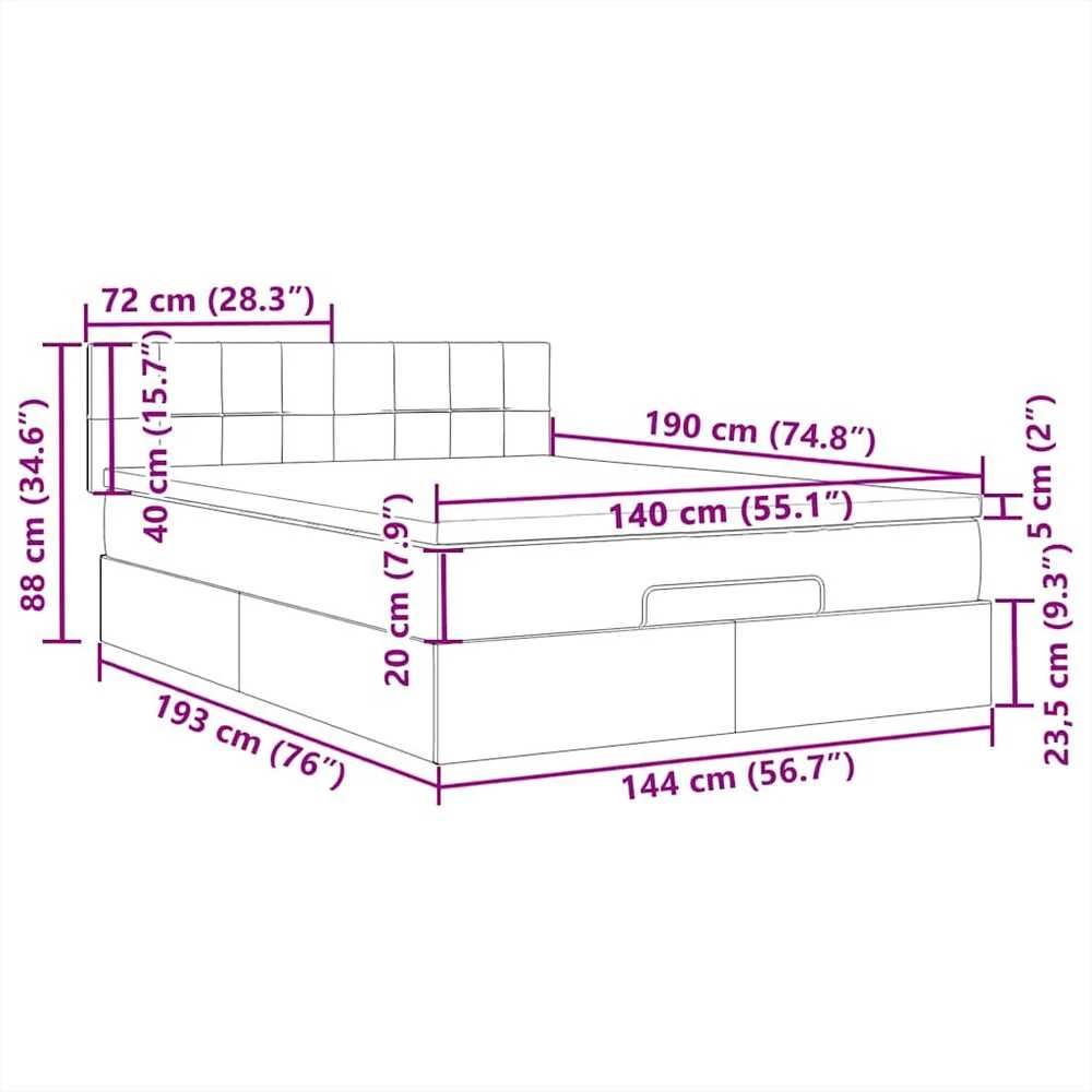 Osmanų lova su čiužiniu ir LED juodas 140x190cm audinys