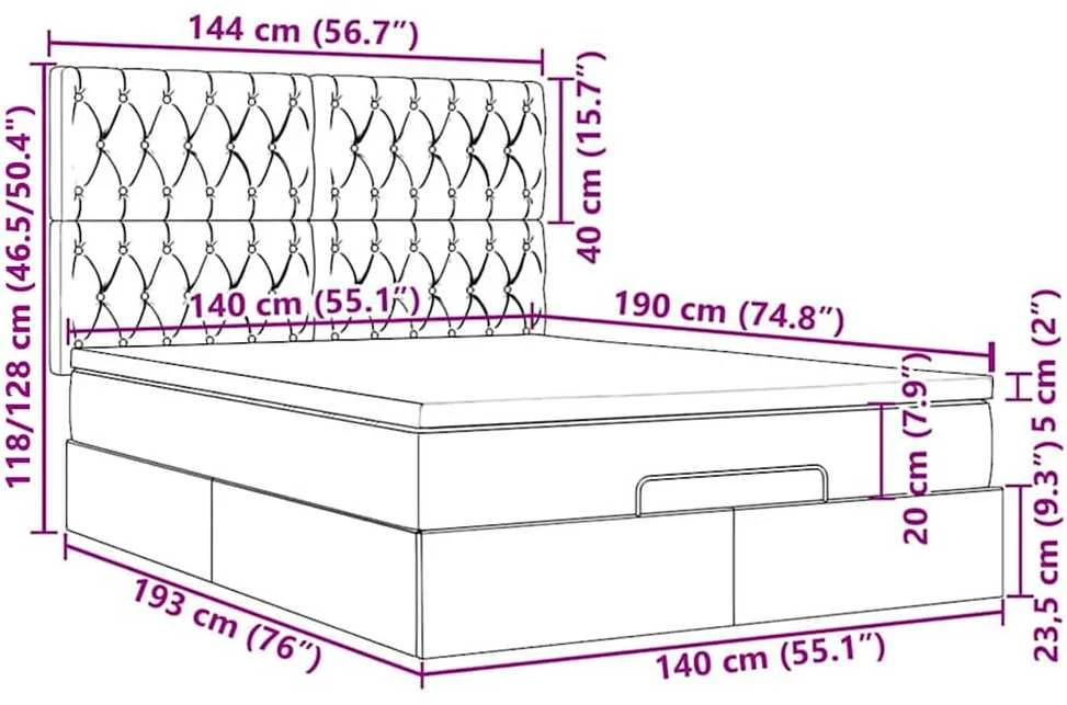Osmanų lova su čiužiniu ir LED juodas 140x190cm audinys