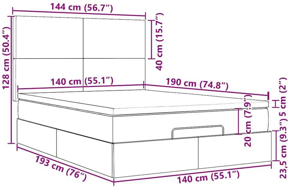 Osmanų lova su čiužiniu ir LED juodas 140x190cm audinys