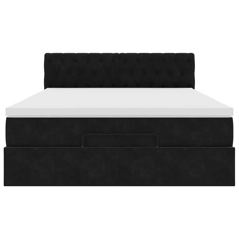 Osmanų lova su čiužiniu ir LED Juodas 140x190cm Velvet