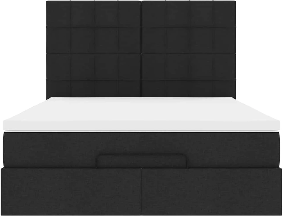 Osmanų lova su čiužiniu ir LED juodas 140x190cm audinys