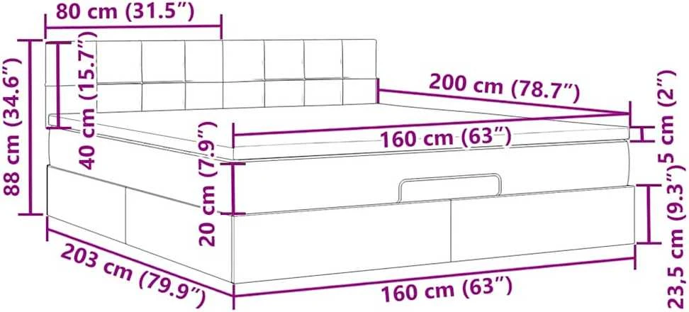 Osmanų lova su čiužiniu ir LED Juodas 160x200cm Velvet