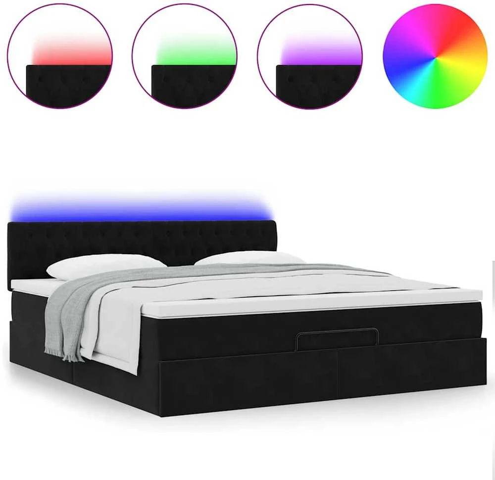 Osmanų lova su čiužiniu ir LED Juodas 180x200cm Velvet