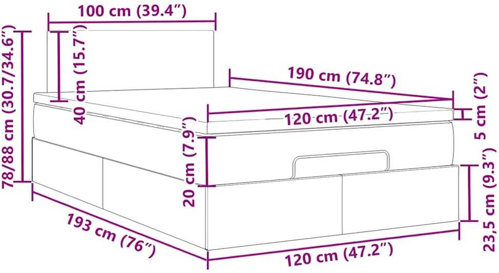 Osmanų lova su čiužiniu ir LED, kreminės sp., 120x190cm audinys