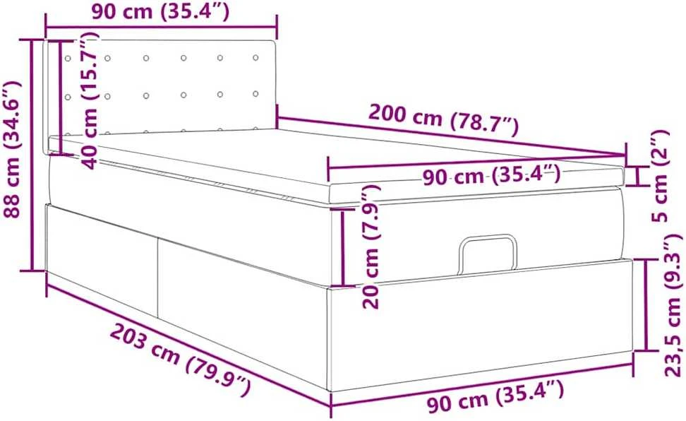 Osmanų lova su čiužiniu ir LED, kreminės sp., 140x200cm audinys