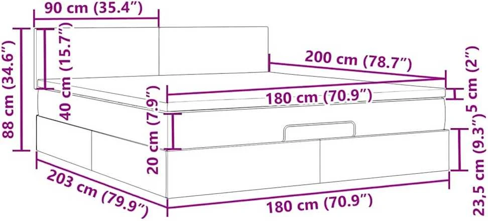 Osmanų lova su čiužiniu ir LED kreminiu 180x200 cm audiniu