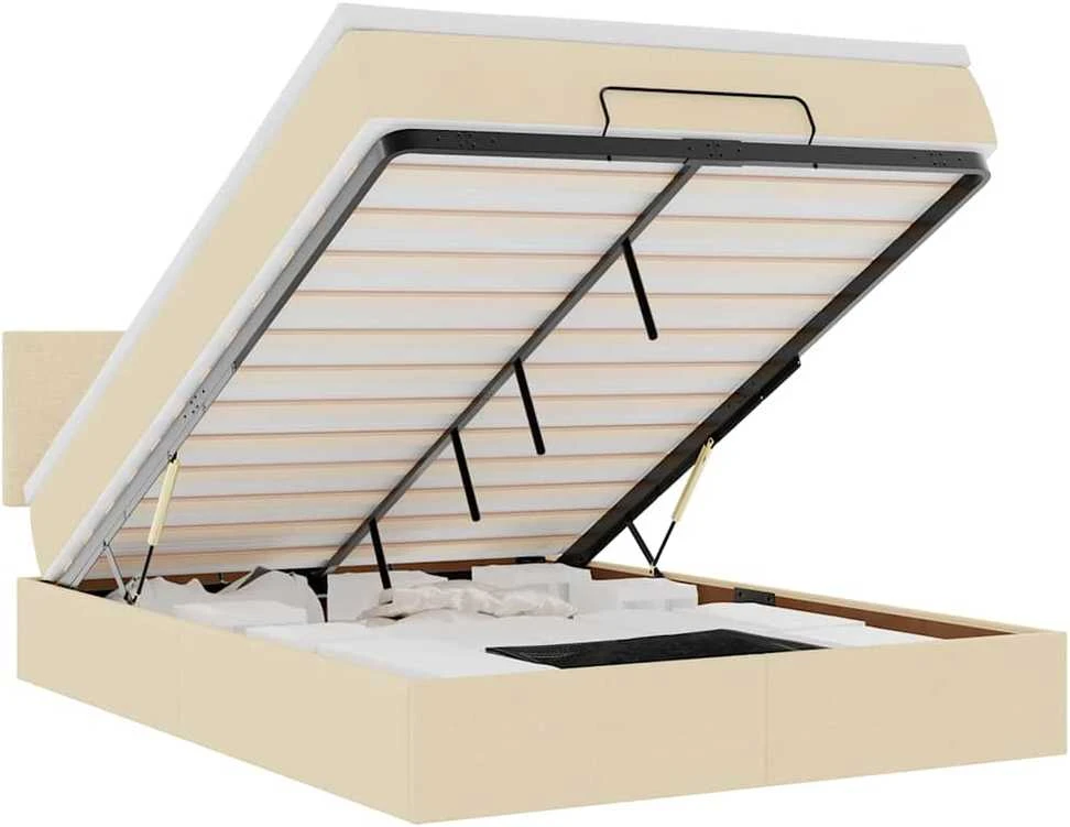 Osmanų lova su čiužiniu ir LED kreminiu 140x200 cm audiniu