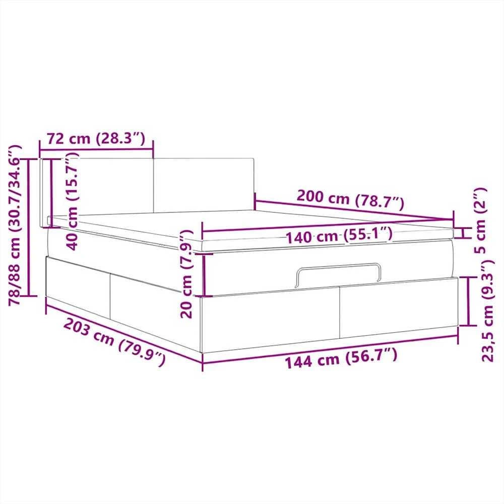 Osmanų lova su čiužiniu ir LED kreminiu 140x200 cm audiniu