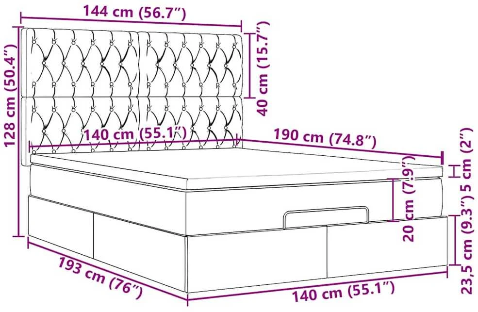 Osmanų lova su čiužiniu ir LED kreminiu 140x190cm audinys