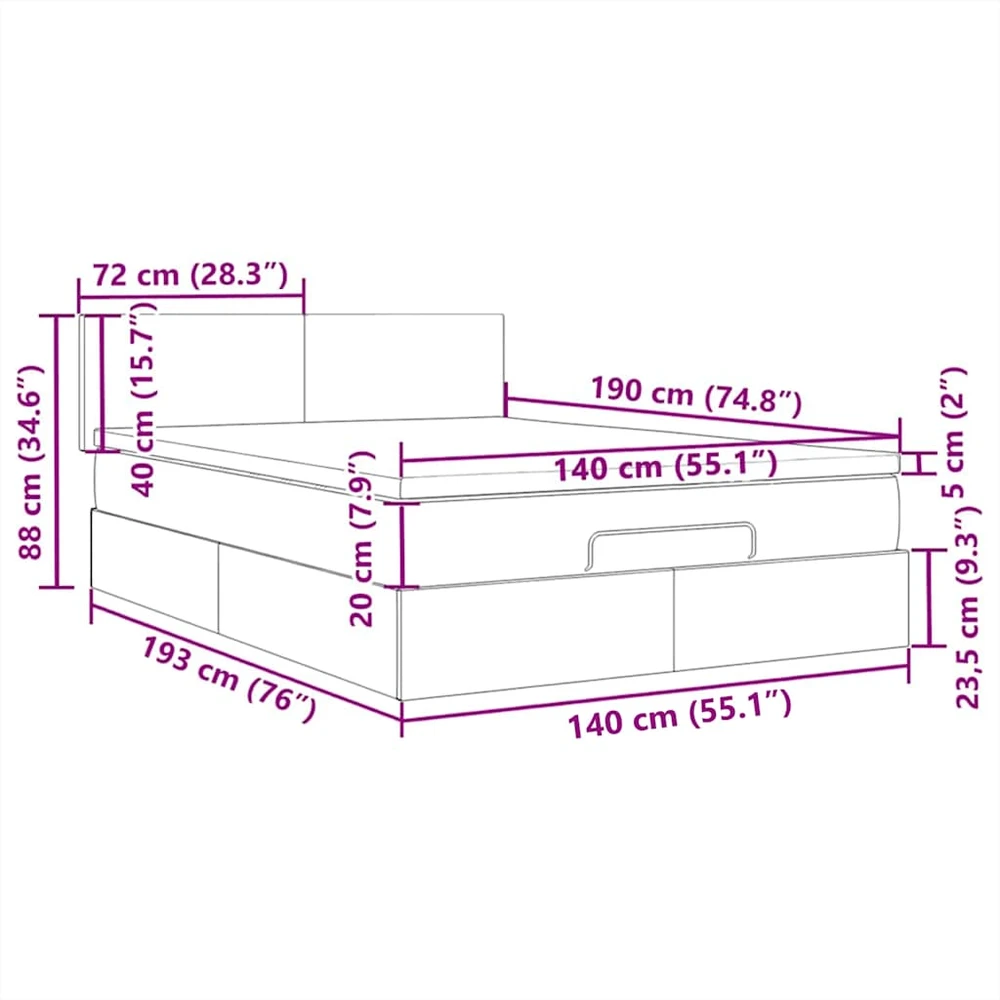 Osmanų lova su čiužiniu ir LED kreminiu 140x190cm audinys
