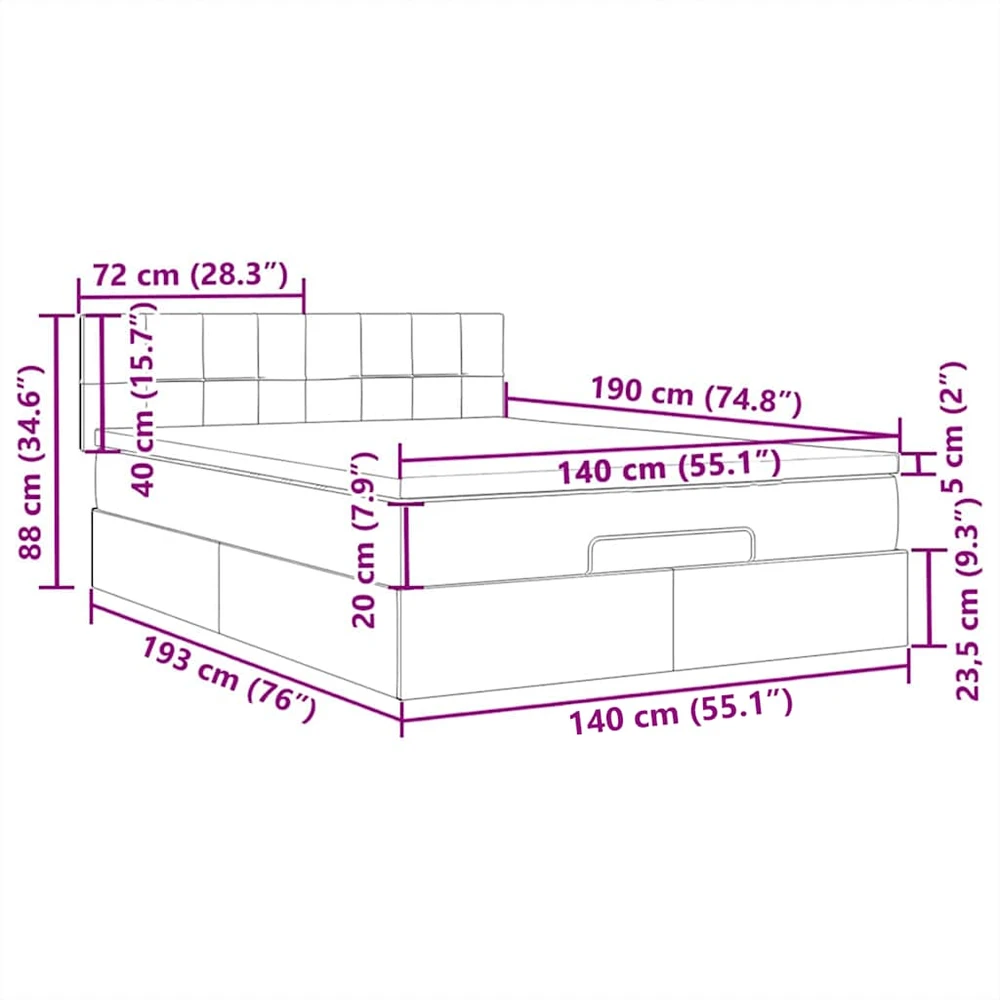 Osmanų lova su čiužiniu ir LED kreminiu 140x190cm audinys