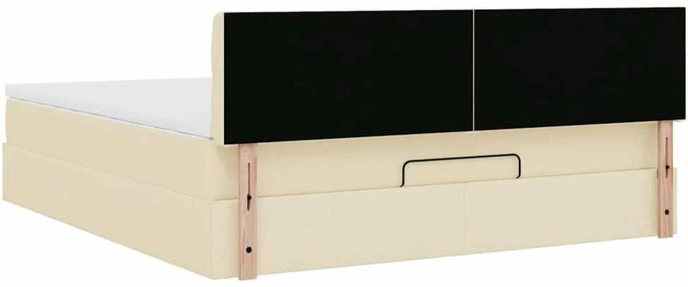 Osmanų lova su čiužiniu ir LED kreminiu 180x200 cm audiniu