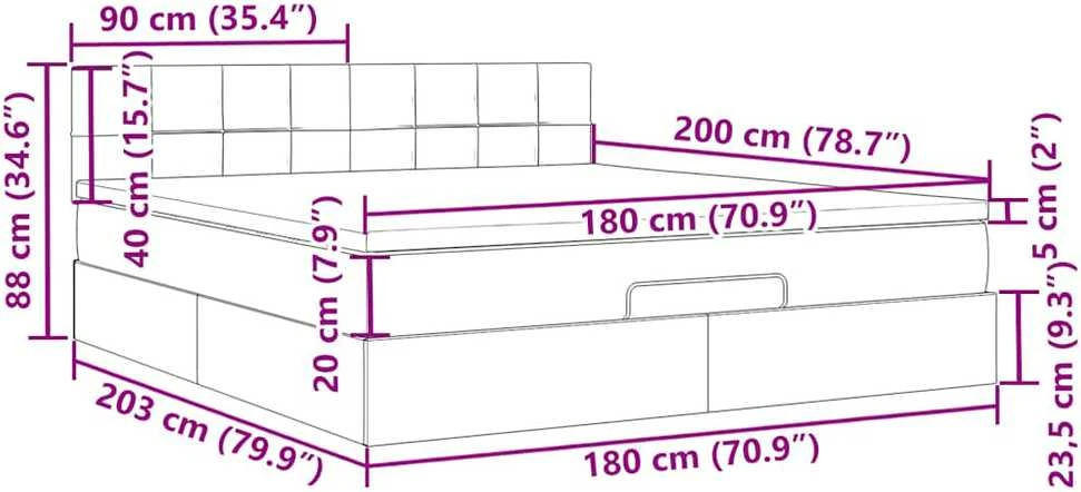 Osmanų lova su čiužiniu ir LED kreminiu 180x200 cm audiniu