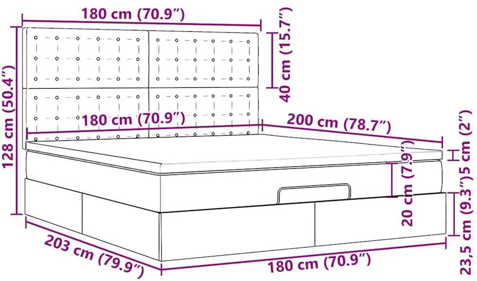 Osmanų lova su čiužiniu ir LED kreminiu 180x200 cm audiniu
