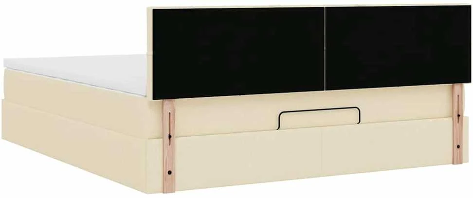 Osmanų lova su čiužiniu ir LED kreminiu 180x200 cm audiniu