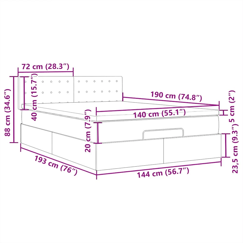 Osmanų lova su čiužiniu ir LED kreminiu 140x190cm audinys