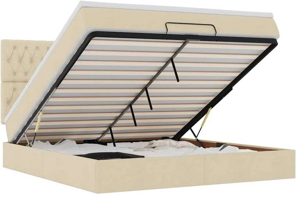Osmanų lova su čiužiniu ir LED kreminiu 180x200 cm audiniu
