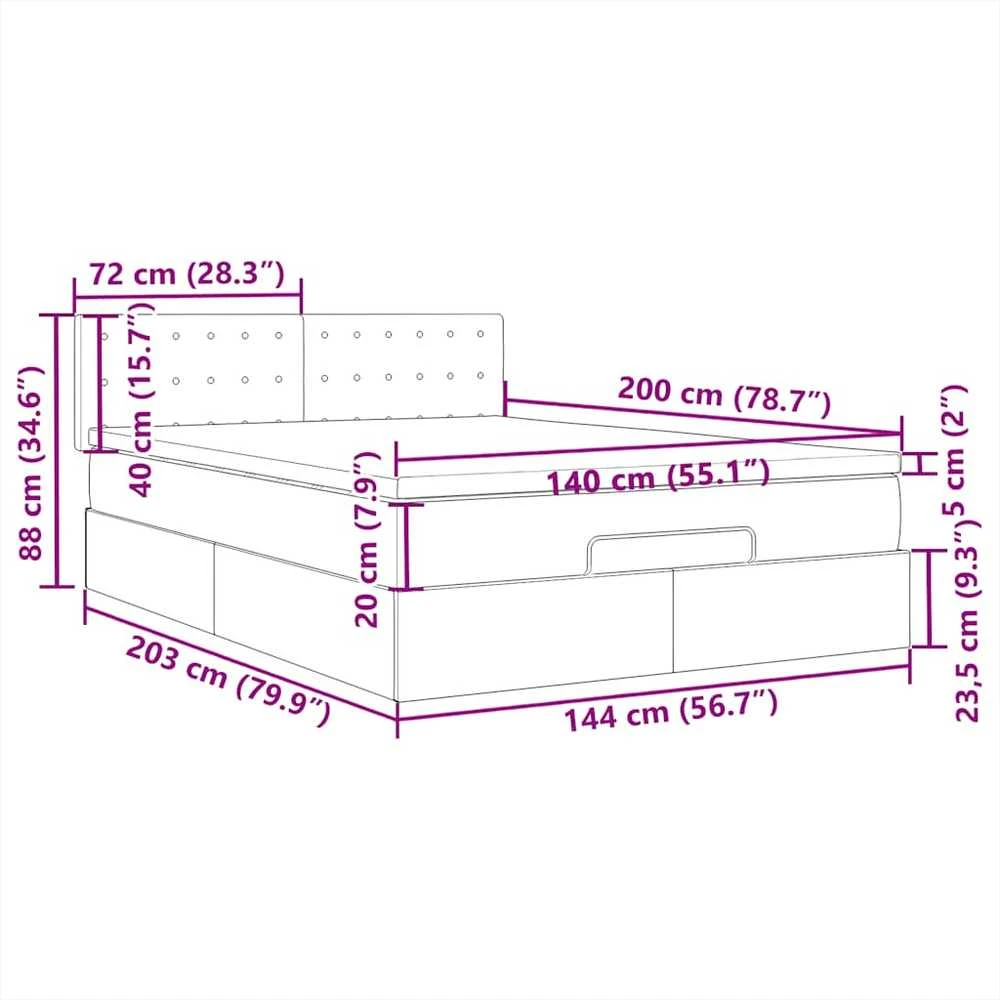 Osmanų lova su čiužiniu ir LED kreminiu 140x200 cm audiniu
