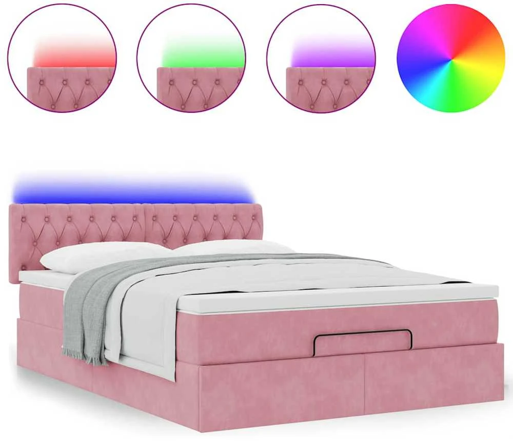 Osmanų lova su čiužiniu ir LED lemputėmis Rožinė Velvet