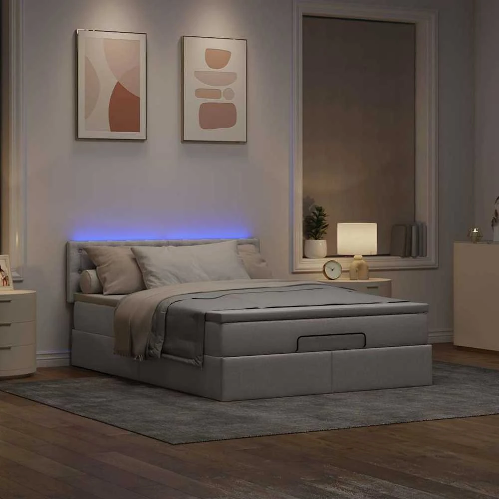 Osmanų lova su čiužiniu ir LED lemputėmis Taupe 140x200 cm
