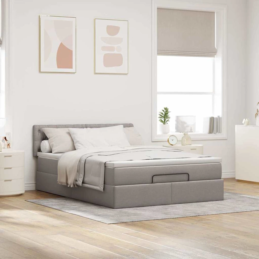 Osmanų lova su čiužiniu ir LED lemputėmis Taupe 140x200 cm