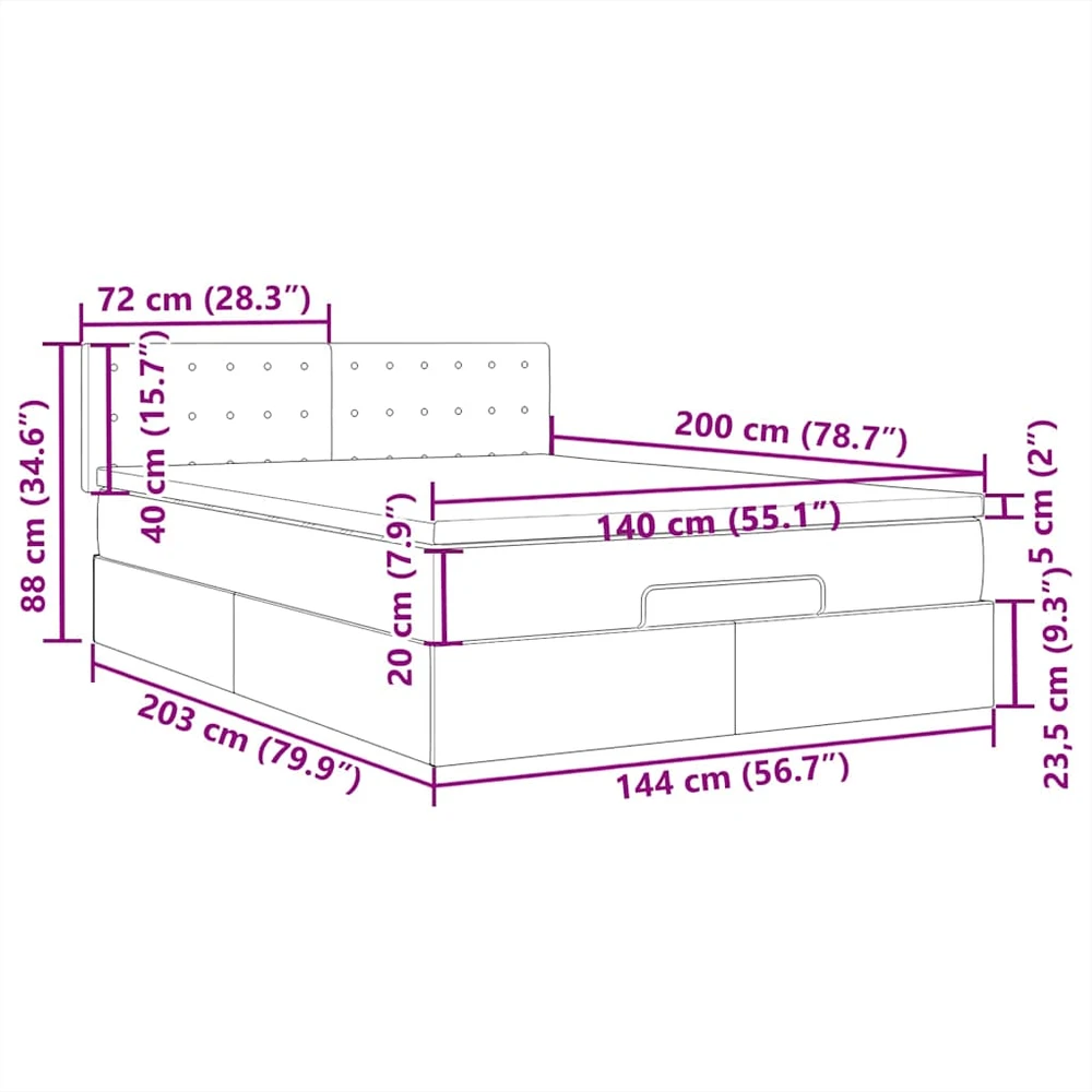Osmanų lova su čiužiniu ir LED lemputėmis Taupe 140x200 cm
