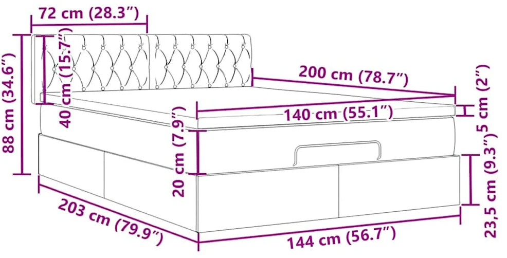 Osmanų lova su čiužiniu ir LED lemputėmis Taupe 140x200 cm