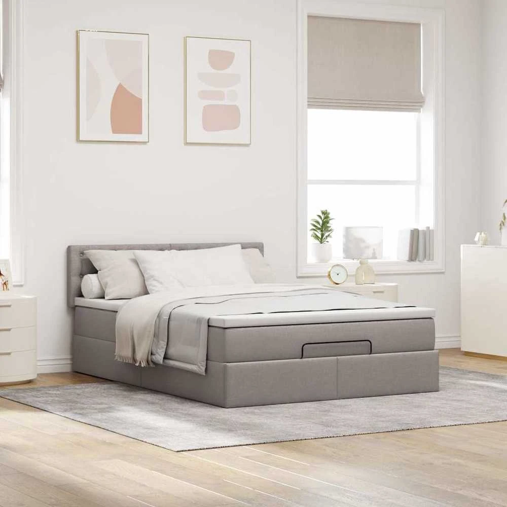 Osmanų lova su čiužiniu ir LED lemputėmis Taupe 140x200 cm