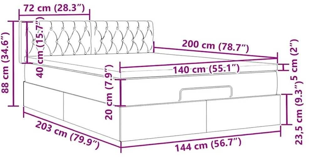 Osmanų lova su čiužiniu ir LED lemputėmis Taupe 140x200 cm