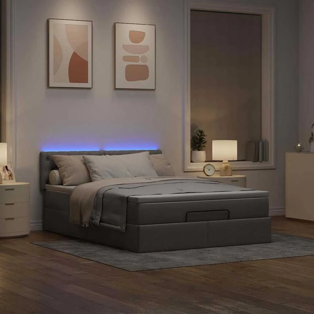 Osmanų lova su čiužiniu ir LED lemputėmis Taupe 140x200 cm