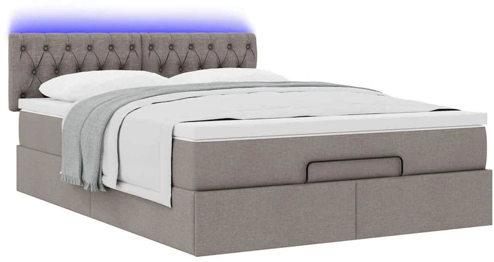 Osmanų lova su čiužiniu ir LED lemputėmis Taupe 140x200 cm