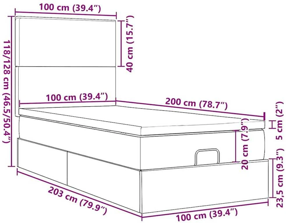 Osmanų lova su čiužiniu ir LED lemputėmis Mėlynas 100x200 cm