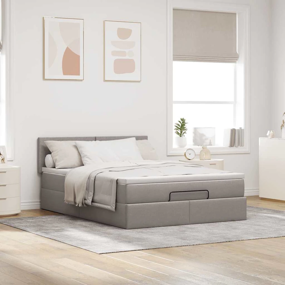 Osmanų lova su čiužiniu ir LED lemputėmis Taupe 140x200 cm