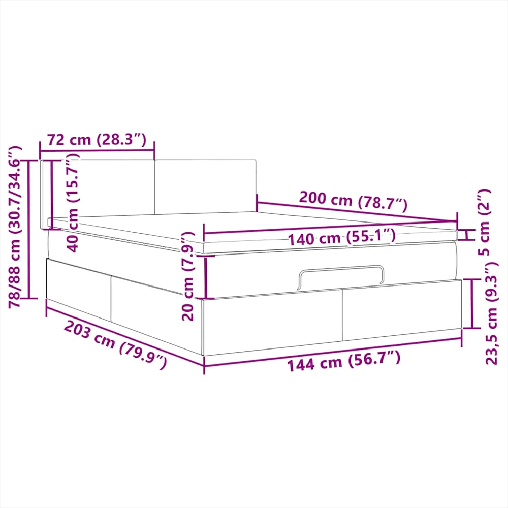 Osmanų lova su čiužiniu ir LED lemputėmis Taupe 140x200 cm